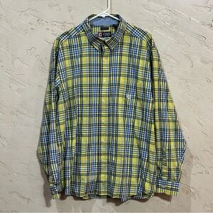 Chaps Men's long Sleeve Plaid Button Down Shirt in Yellow and Blue size XXL